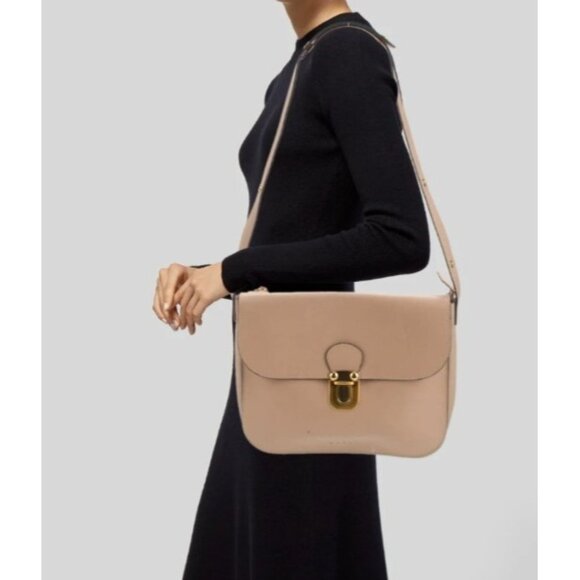 Marni Beige Leather Pushlock Saddle Shoulder Crossbody Bag Adjustable Strap - Picture 1 of 16